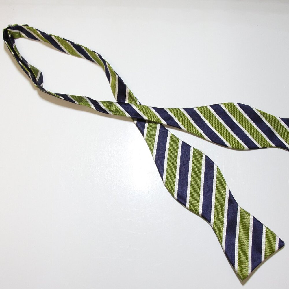 PenSee Green and Blue Striped 100% Silk Bow Tie Adjustable - Good Condition